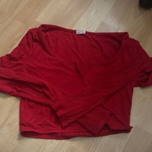 Garage Red Long Sleeve Ribbed Top